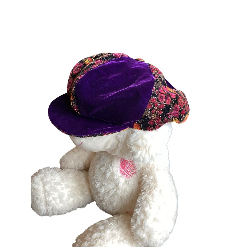 VTGVelvet Brocade Newsboy Purple Floral Patchwork Baker Boy Hat Boho Cottagecore - Picture 3 of 7